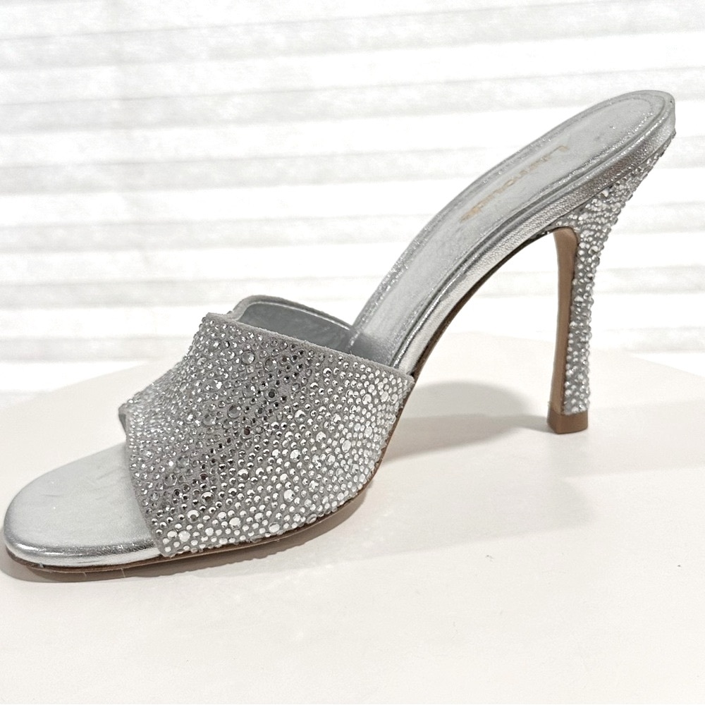 🌹LARROUDE🌹 Colette Crystal Mule In Gray Suede Size: 6.5 - Picture 4 of 13